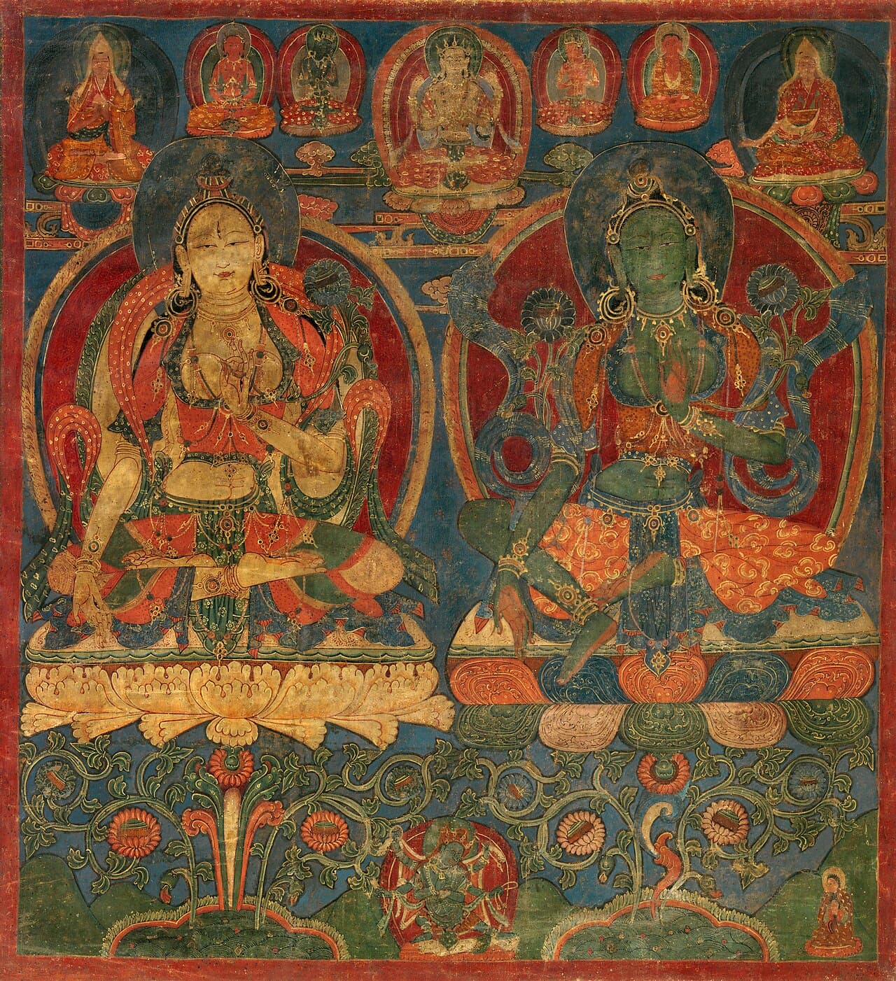 White and Green Tara Pair Thangka