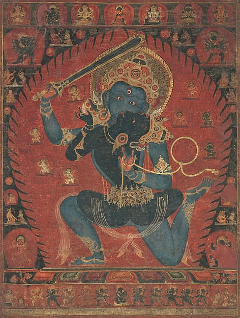 Achala with His Consort Vishvavajri, open-access thangka reference image for a Rebgong thangka article.