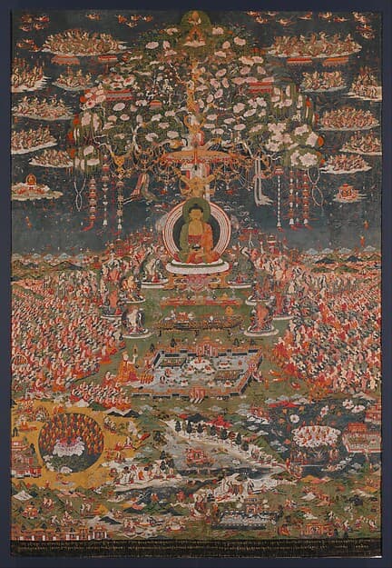 Amitabha, the Buddha of the Western Pure Land (Sukhavati), open-access thangka reference image for a Rebgong thangka article.