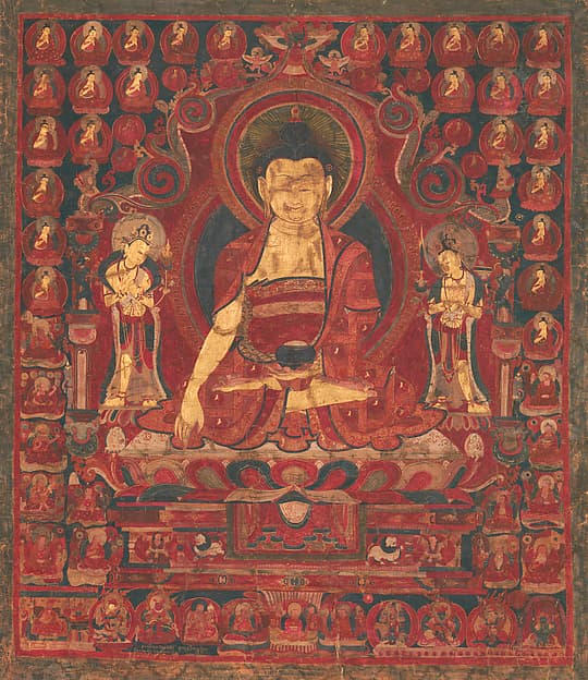 Buddha Shakyamuni as Lord of the Munis, open-access thangka reference image for a Rebgong thangka article.