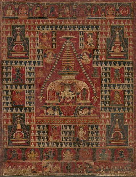 Ushnishavijaya Enthroned in the Womb of a Stupa, open-access thangka reference image for a Rebgong thangka article.