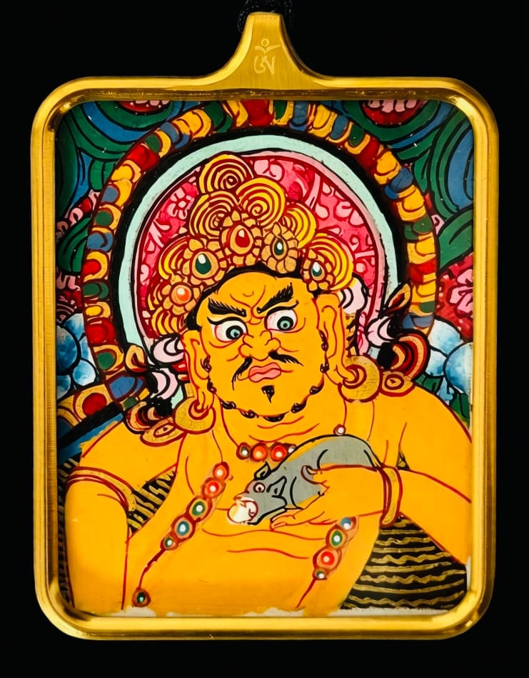 Yellow Jambhala Miniature Thangka Pendant