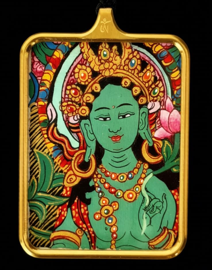 绿度母微型唐卡吊坠